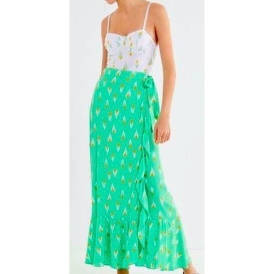 Urban Outfitters Ruffle Wrap Maxi Skirt Green Small