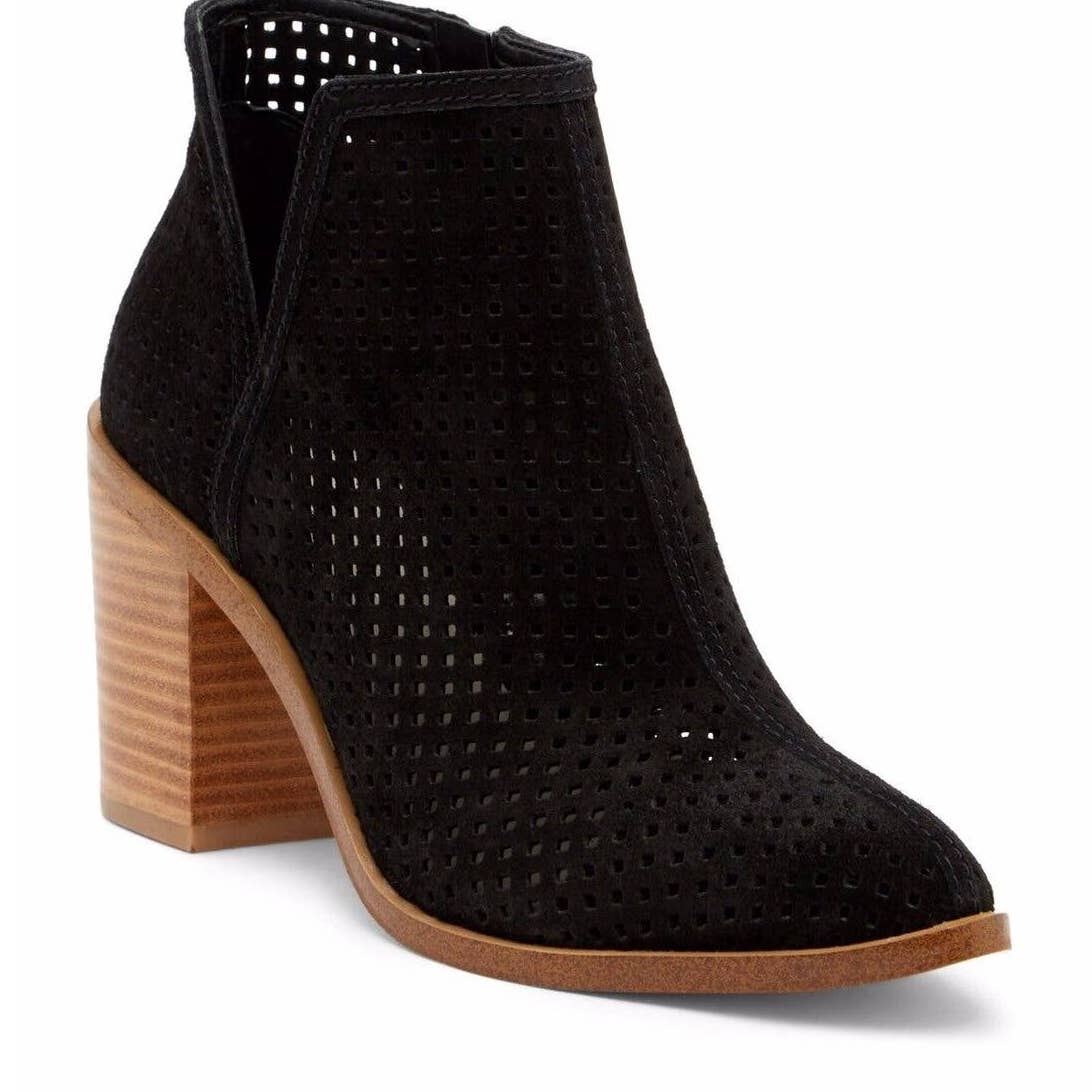1. State Larocka Suede Side Zip Pointed Toe Block Heel Ankle Booties Black 10