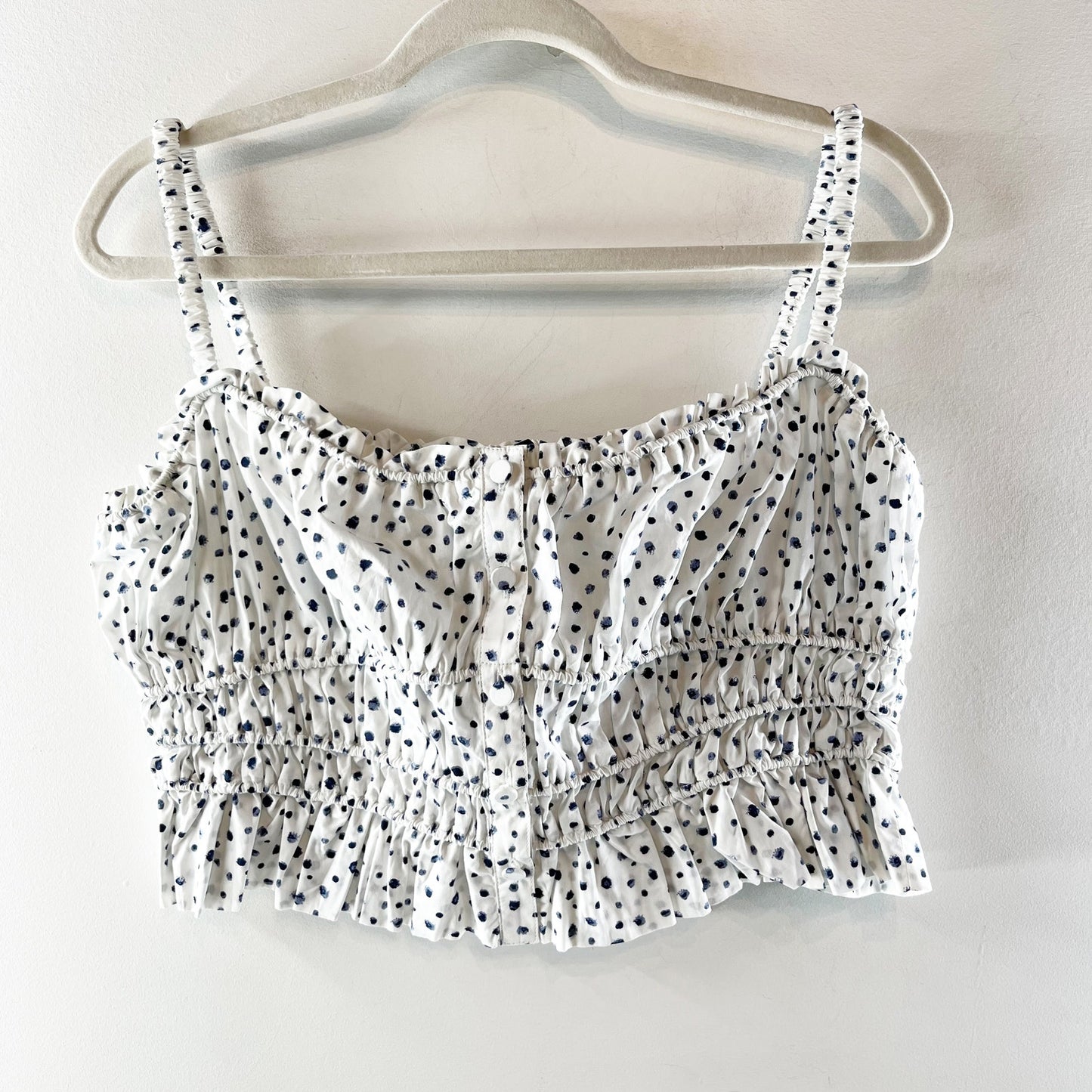 J. Crew Cinched Waist Cotton Poplin Button Up Polka Dot Tank Top White Medium