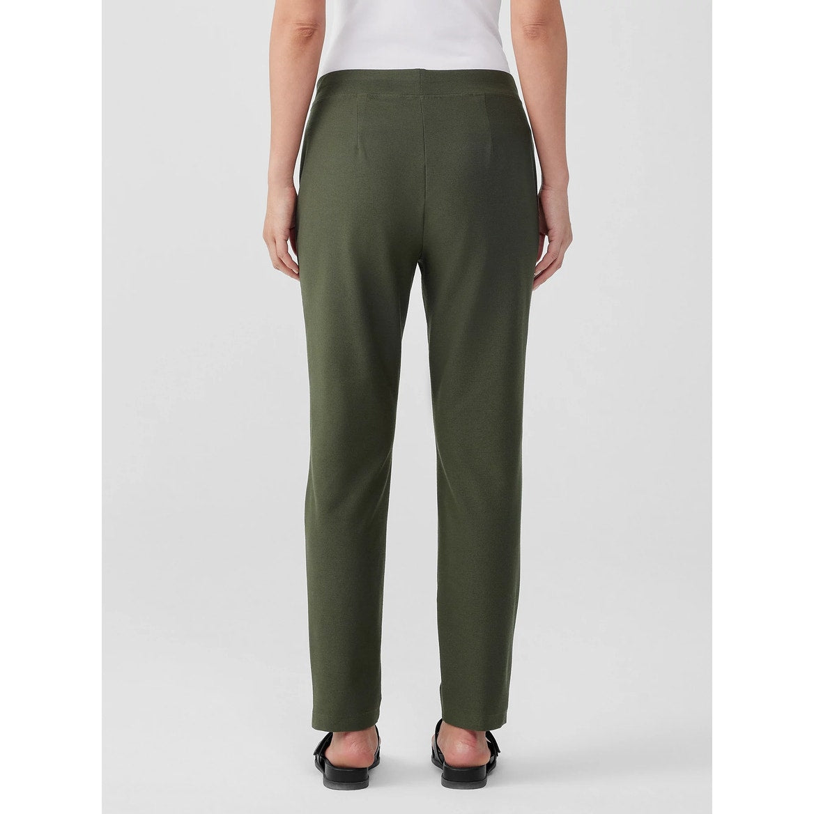 Eileen Fisher Machine Wash Slim Fit Ankle Stretch Crepe Pants Green Large