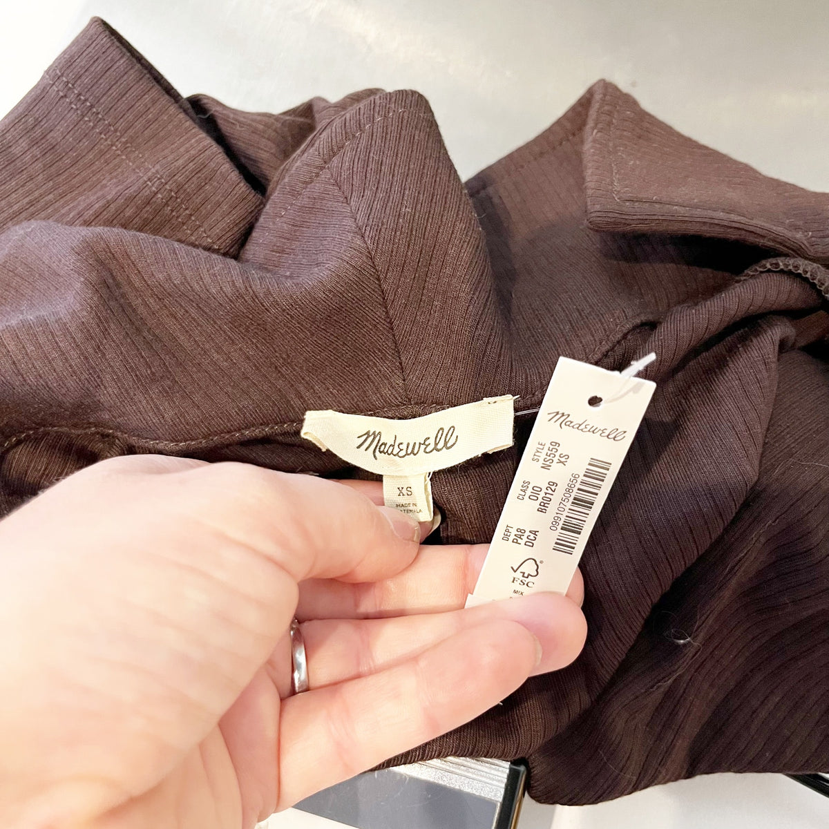 Madewell Drapey Rib Short Sleeve Polo Shirt Top Chocolate Brown XS