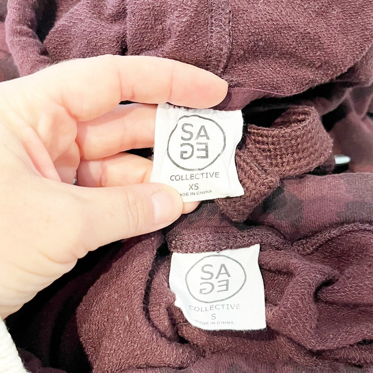 SAGE Collective Hoodie Sweatshirt Matching Jogger Sweatpants Leopard Maroon XS/S