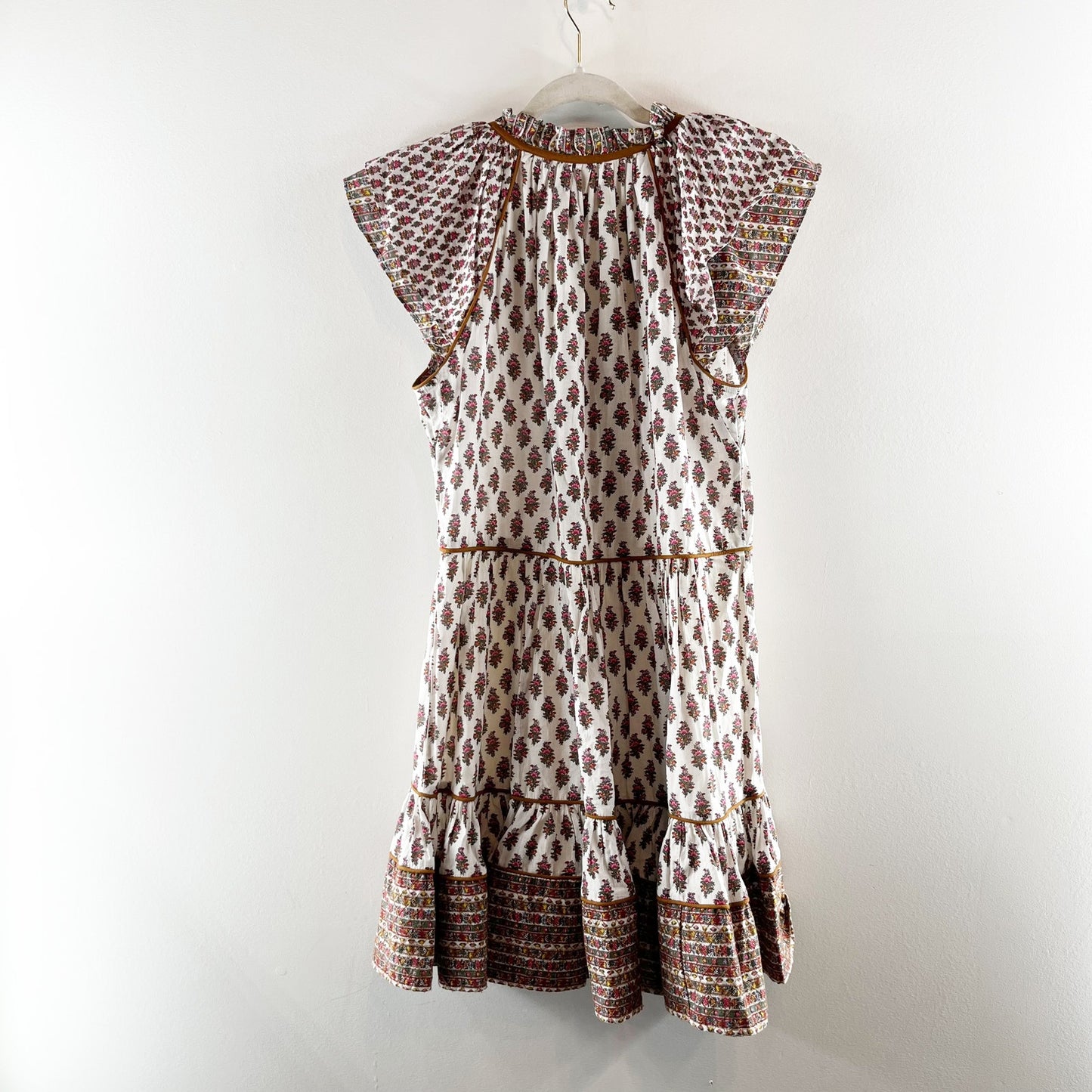 Veronica Beard Amoura Boho-Floral Flutter Sleeve Mini Dress Brown White 4