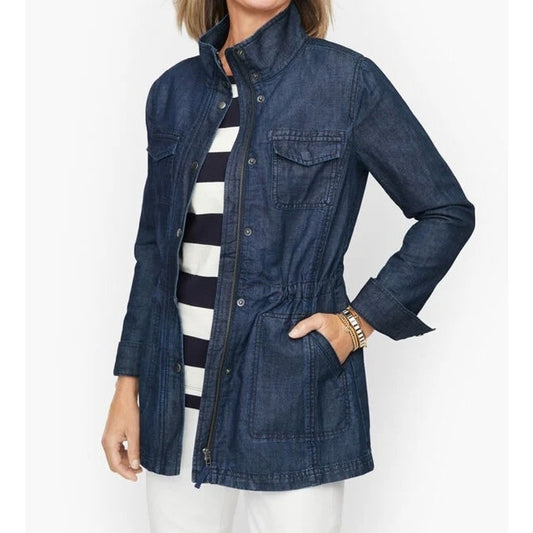Talbots Denim Twill Field Anorak Jacket Coat Blue Small