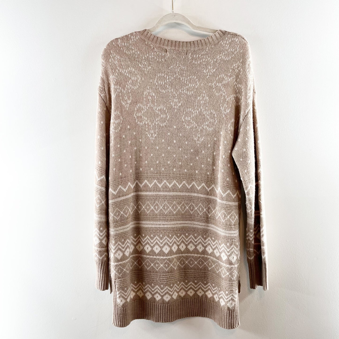 Thakoon Fair Isle Intarsia Crewneck Pullover Tunic Sweater Tan Beige XL