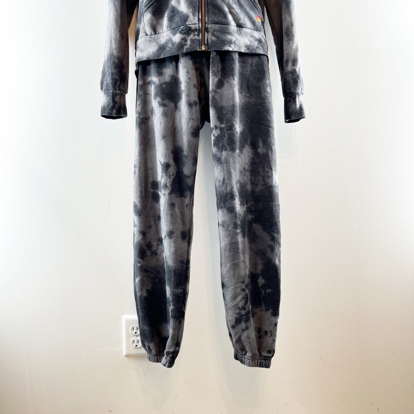 Aviator Nation Full Zip Jogger Tie Dye Sweatpants Hoodie Matching Set Gray Small