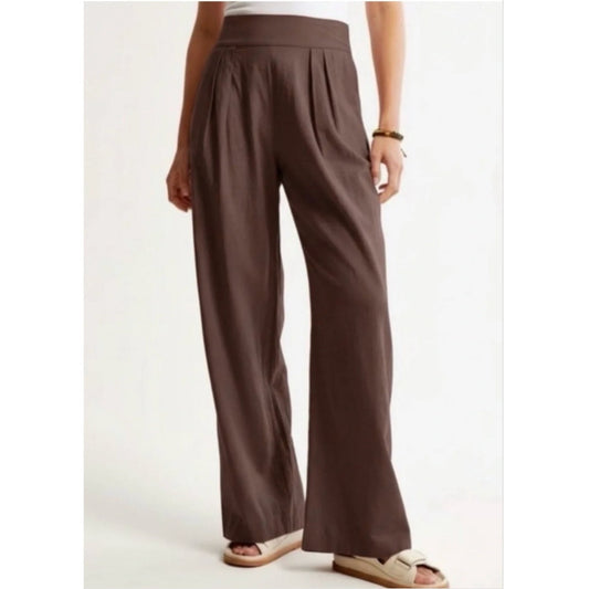 Abercrombie Linen Blend Pull On High Rise Wide Leg Pants Brown Small