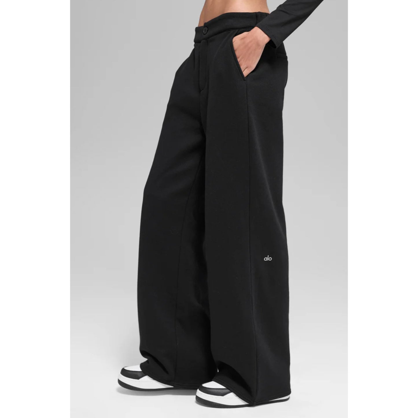 Alo High-Waist Sweatpant Trouser Wide Leg Pants Black Small