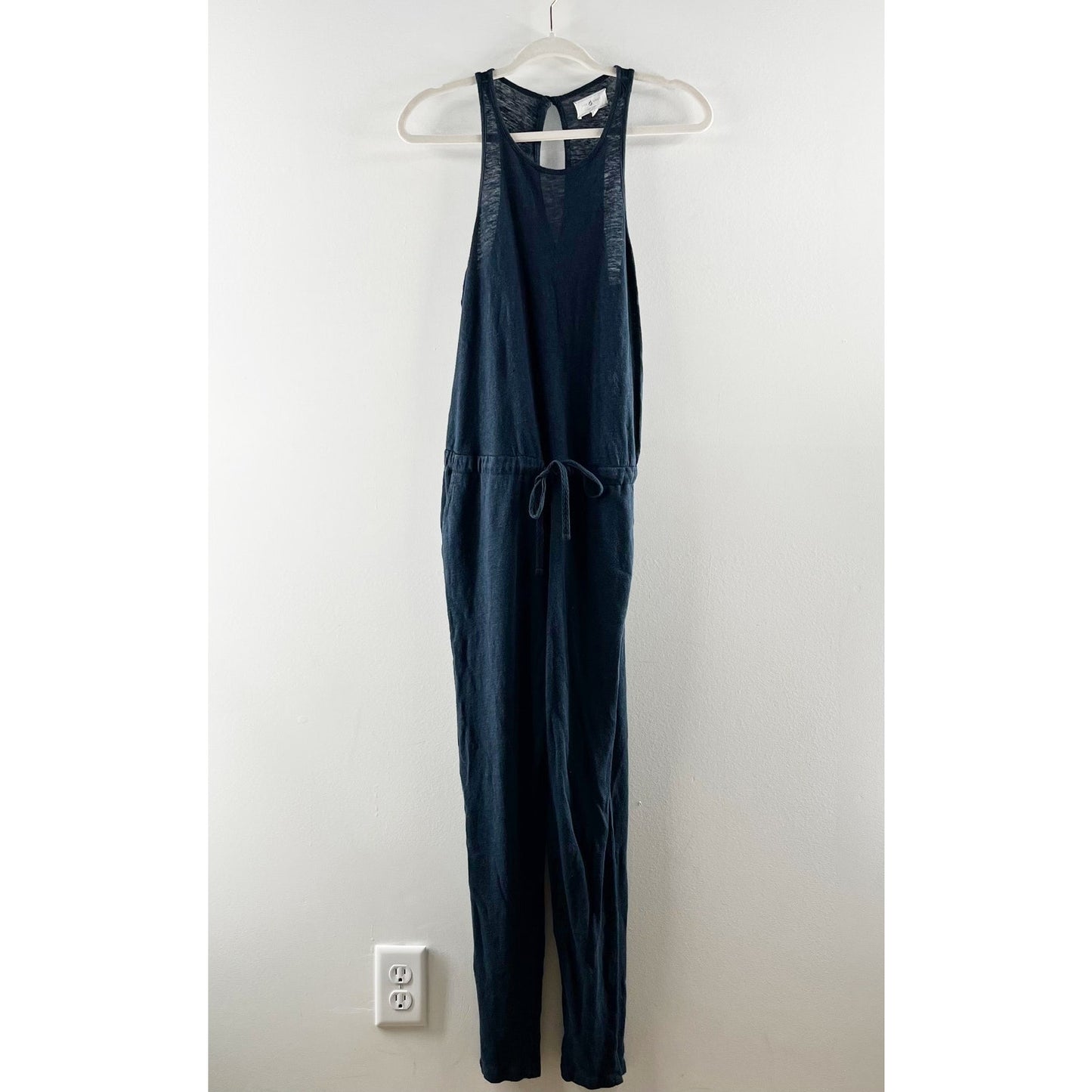 Lou & Grey Sleeveless Slim Straight Leg Linen Jumpsuit Black Small