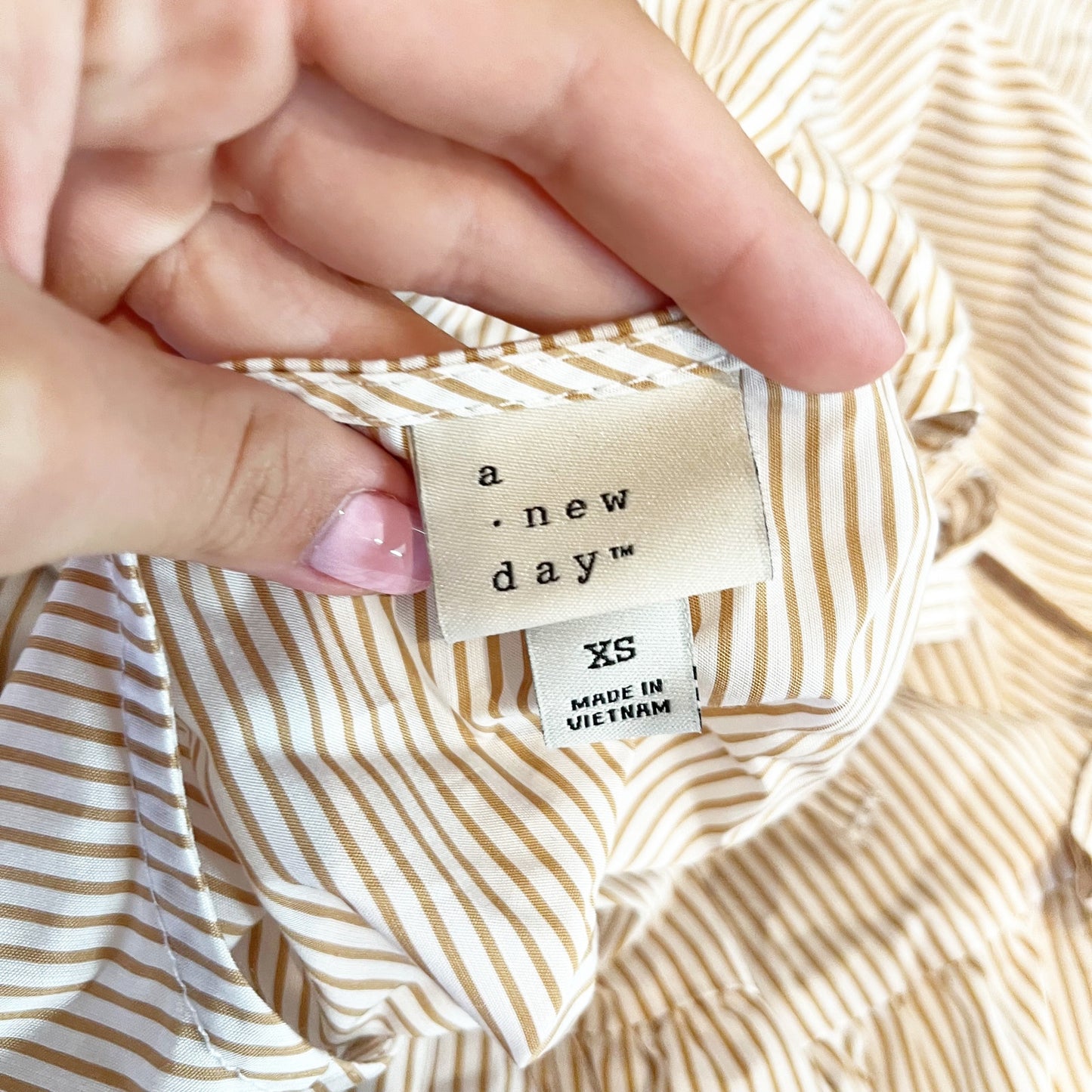 A New Day Puff 3/4 Sleeve Bow Peplum Top Blouse Yellow Stripe XS