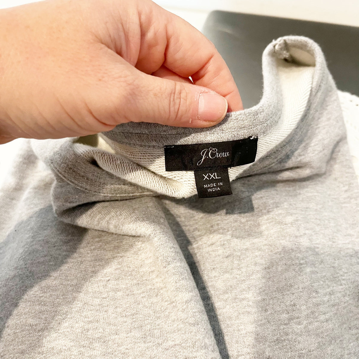 J. Crew Long Sleeve Crew Neck Eyelet-Hem Sweatshirt Gray White XXL