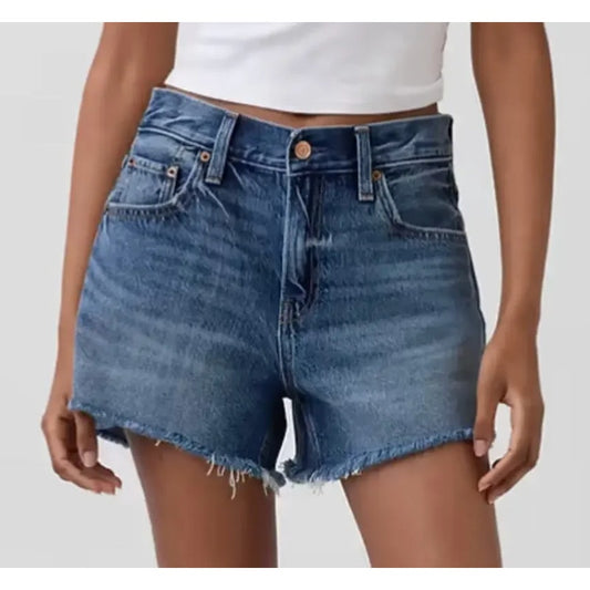 GAP 4" Mid Rise UltraSoft Relaxed Cutoff Jean Shorts Medium Indigo Blue 27 / 4