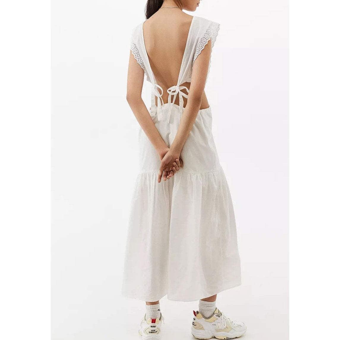 Urban Outfitters Macie Lace Apron Front Midi Dress White Small