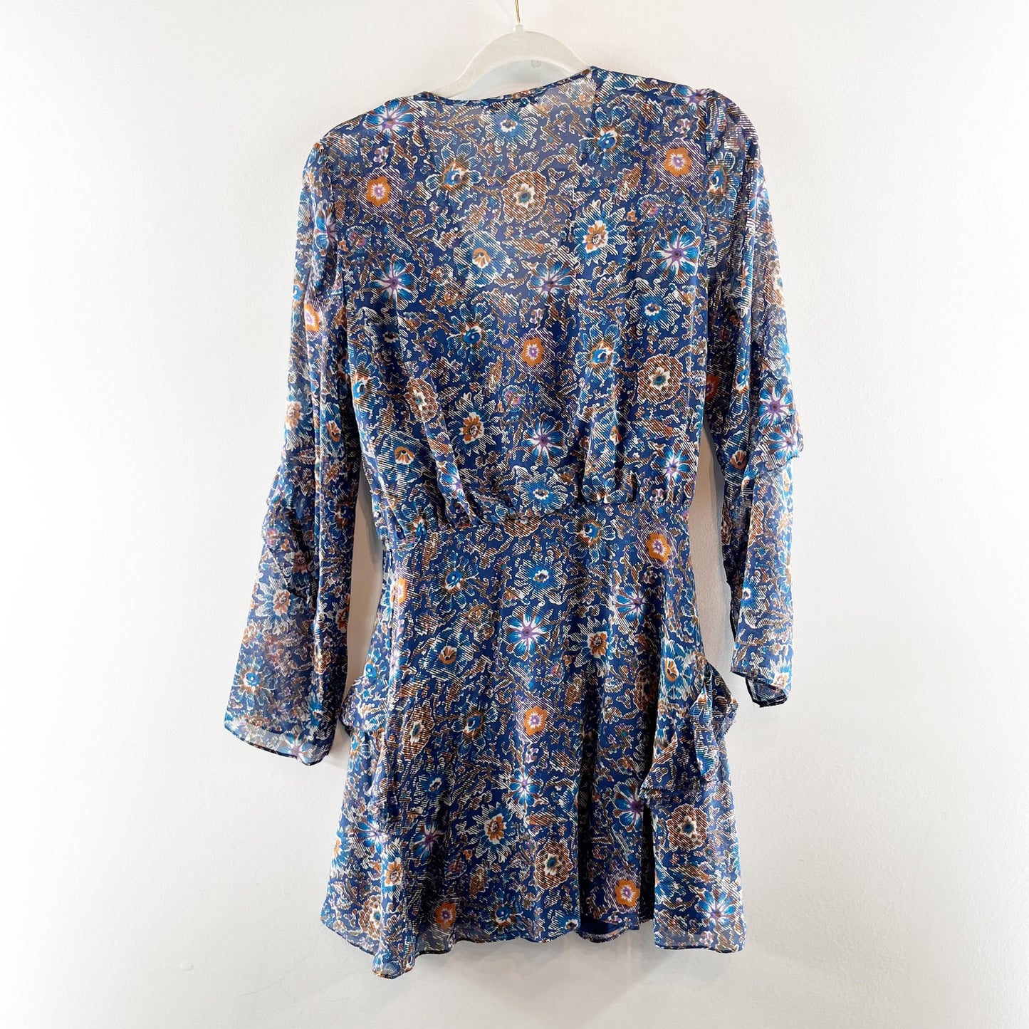 Veronica Beard Camden Long Sleeve Silk Ruffle Floral Mini Dress Blue 4