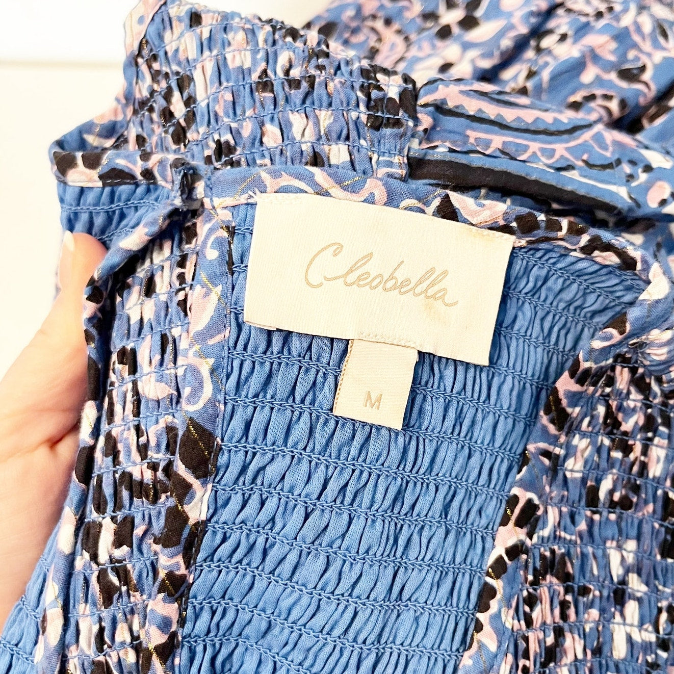 Cleobella Autumn Belted Ruffle Sleeve Midi Dress Paisley Print Blue Medium