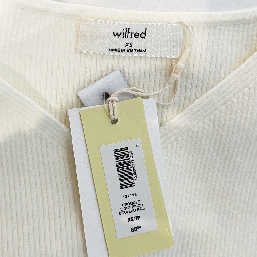 Wilfred Aritzia Croquet Ribbed Sweater Vest Top Light Birch Cream XS