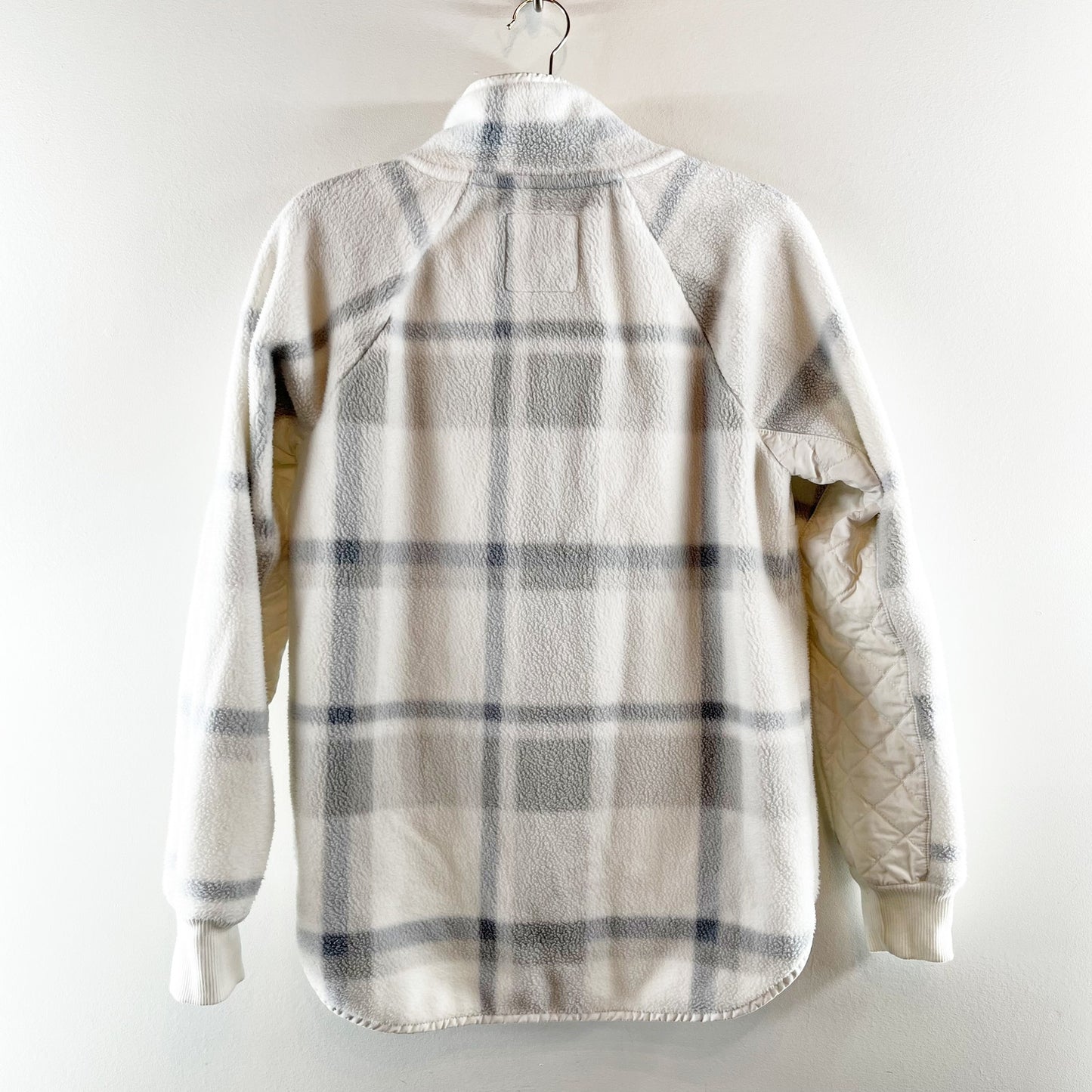 Abercrombie & Fitch Asymmetrical Snap Plaid Fleece Pullover Jacket White Gray S