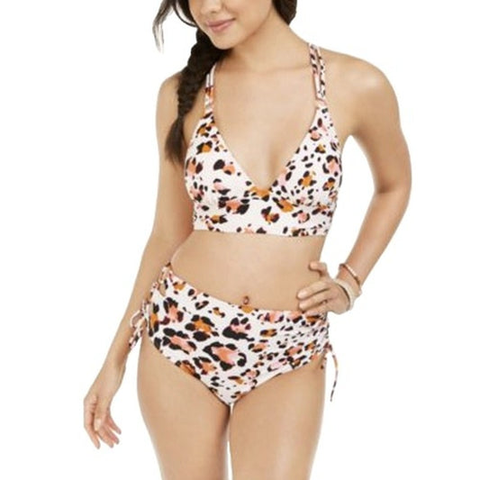 Hula Honey High Waisted Leopard Print Two Piece Bikini Swimsuit White XL