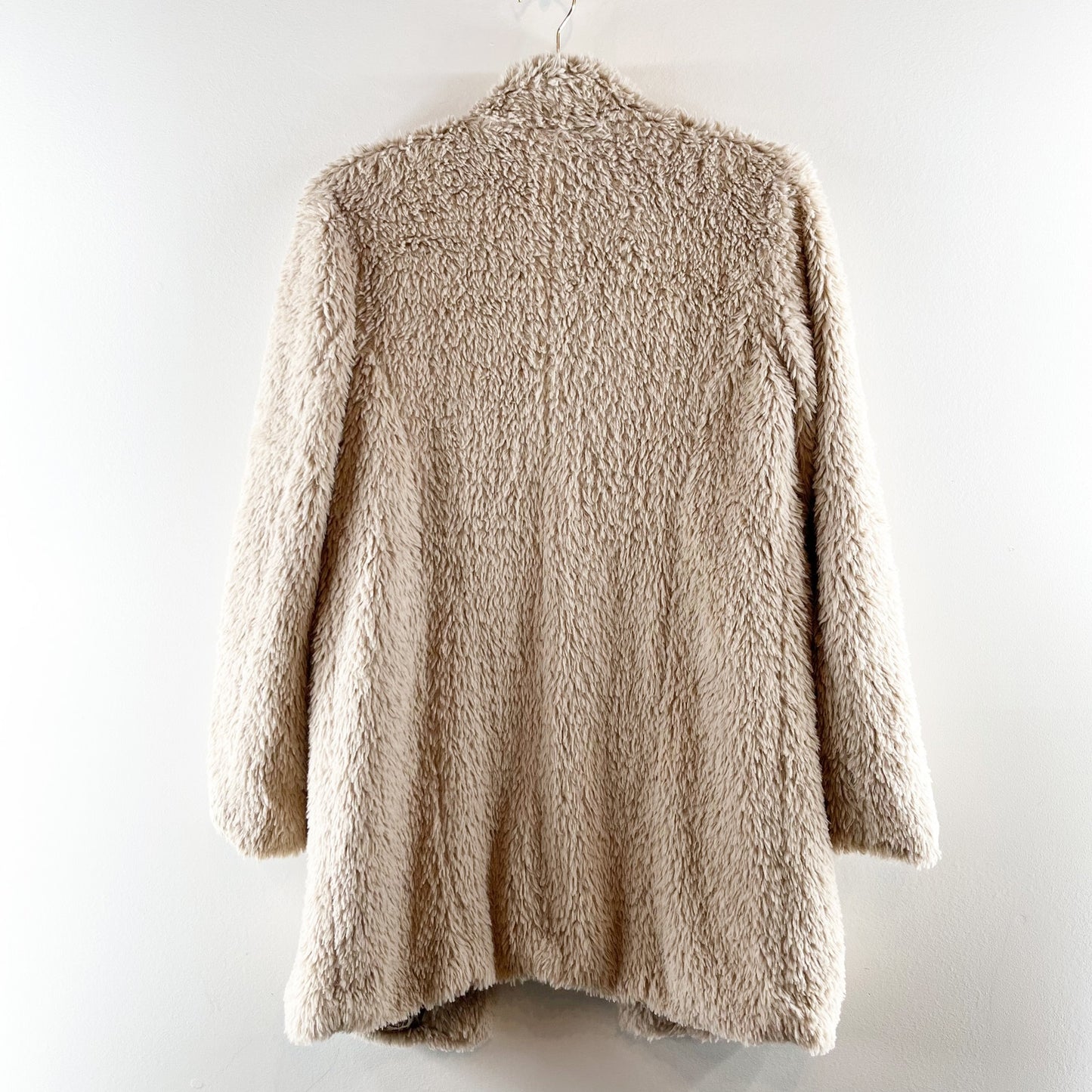 Kenneth Cole New York Long Sleeve Teddy Faux-Fur Coat Beige Small