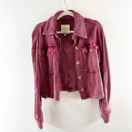 Bagatelle Thermal Waffle Knit Long Sleeve Button Up Shirt Jacket Shacket Red S