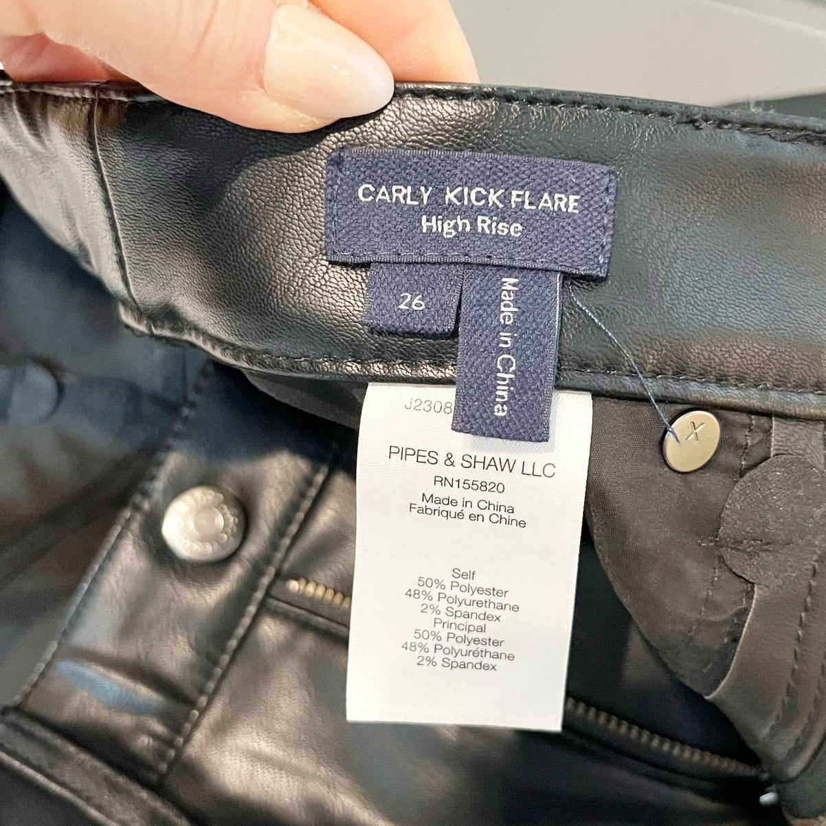 Veronica Beard High Rise Carly Kick Flare Vegan Leather Pants Black 26