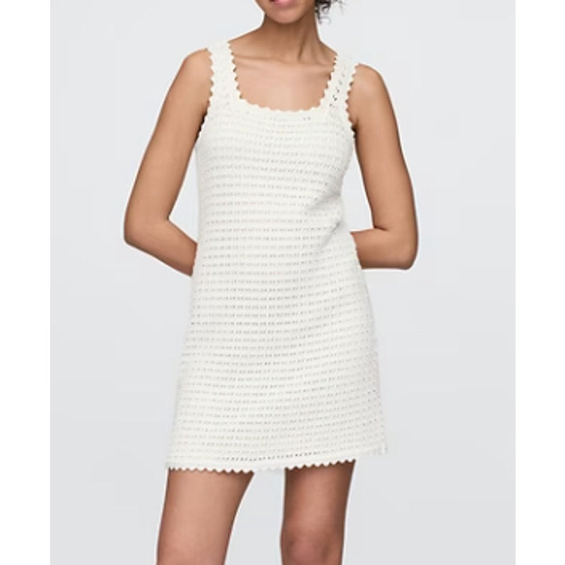 GAP Sleeveless Square Neck Cotton Crochet Mini Dress Ivory White Small