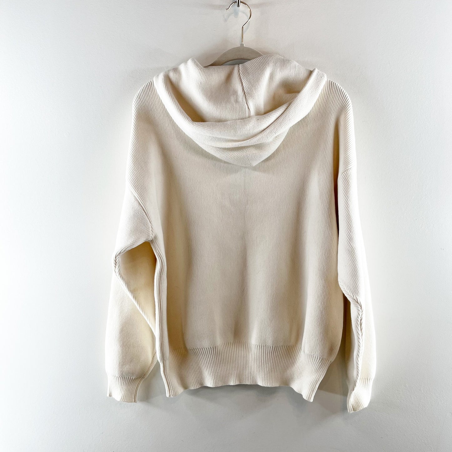 Alo Yoga Scholar Long Sleeve Cozy Knit Pullover Hooded Sweater Ivory Cream XXS