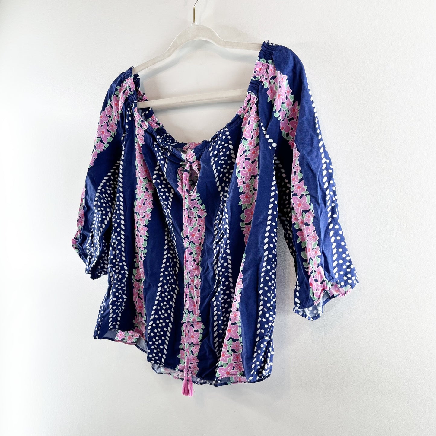 Southern Tide Mackenzie Off The Shoulder Striped Top Shirt Blouse Pink Blue M