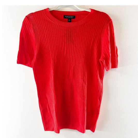 Banana Republic Crewneck Short Sleeve Ribbed Merino Wool Tee Shirt Top Red M