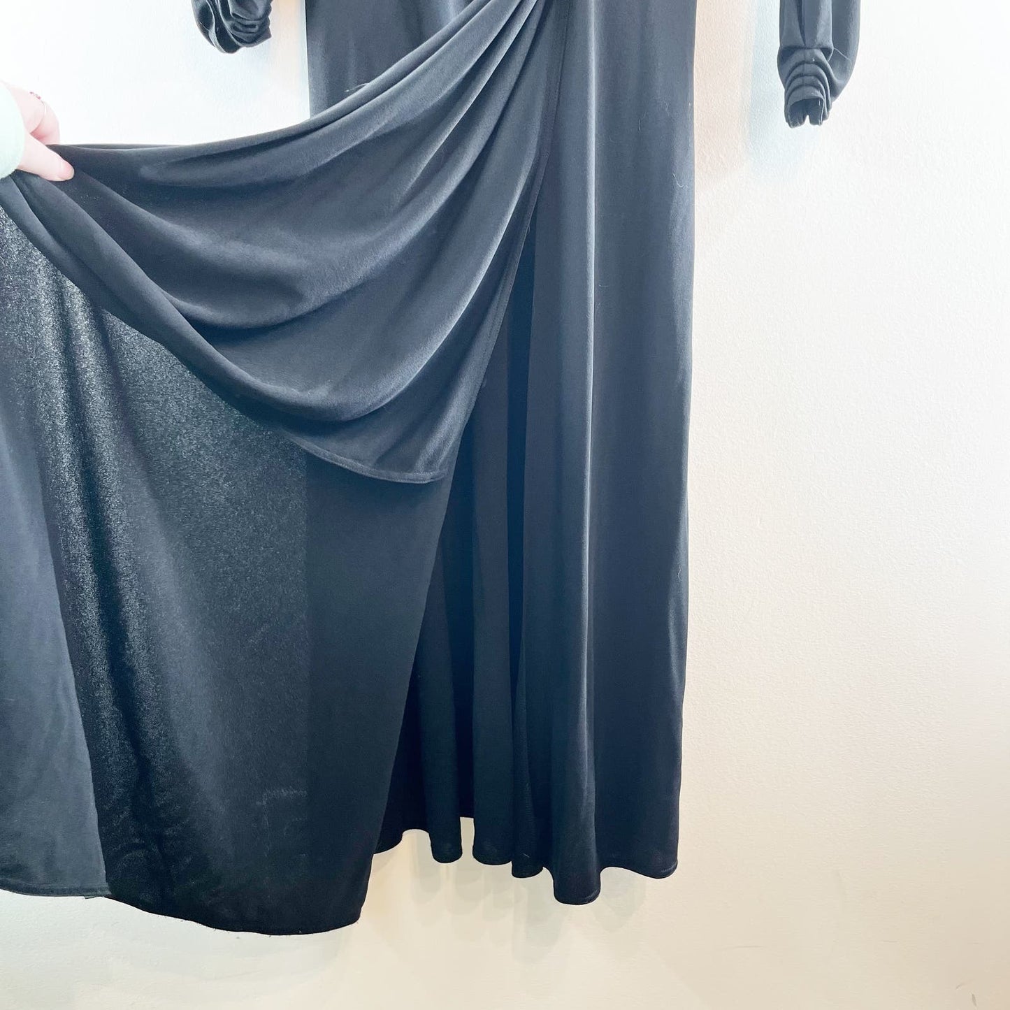 Celine Long Sleeve Rouched Waist Slit Maxi Gown Dress Black FR 42 / US 12