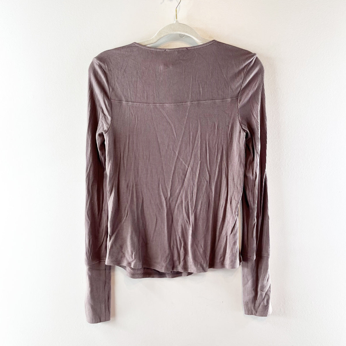 Allison Joy Chrissy Ribbed Twist Cutout Long Sleeve Tee Shirt Top Mocha XS