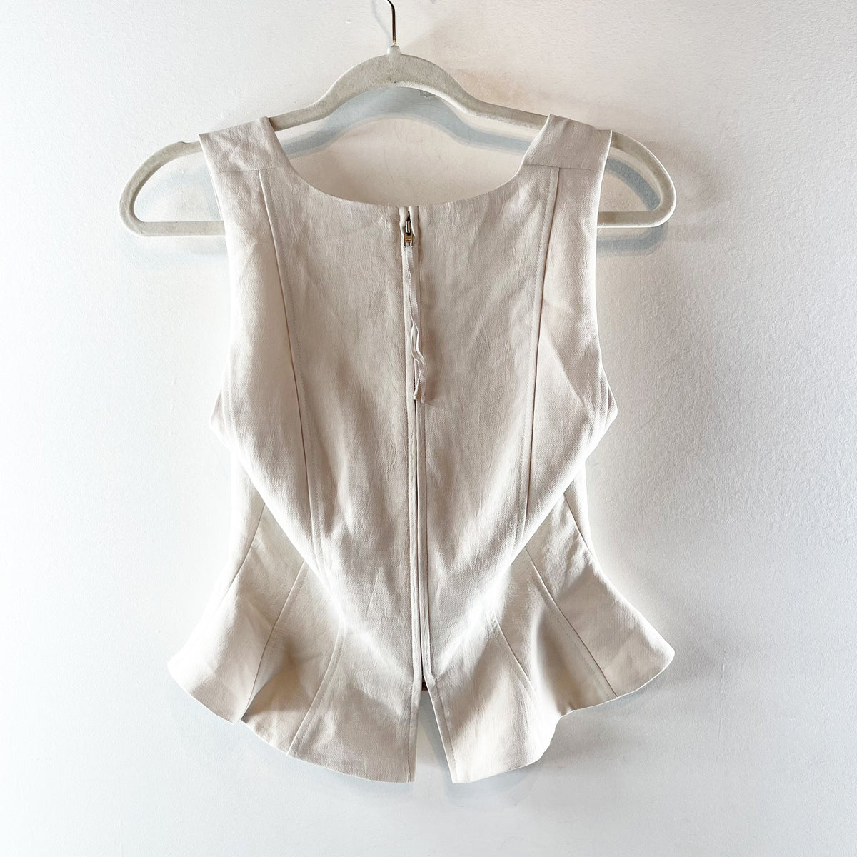 Aritzia Rhodora Crepette Peplum Bustier Tank Top Cream Tan Small