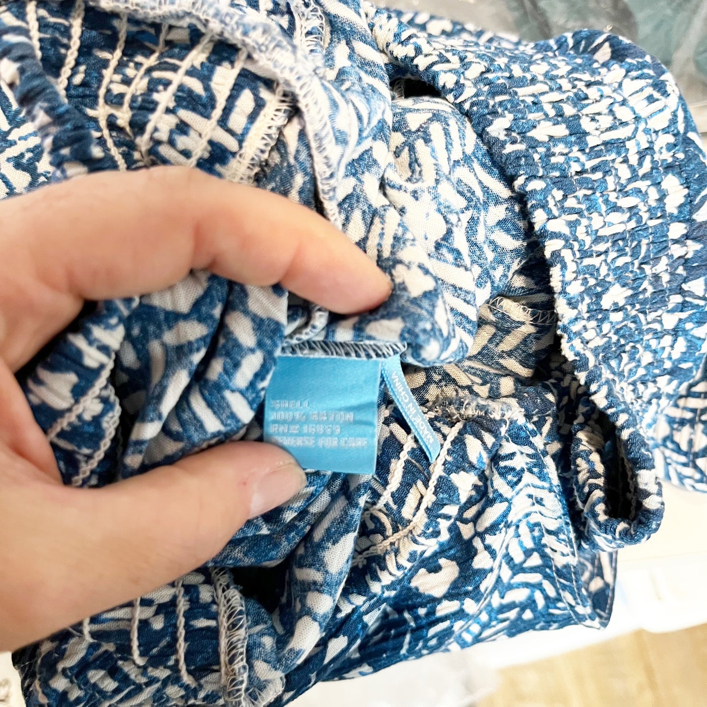 J. McLaughlin Printed Wrap Front Wide Leg Causal Pants Blue Large