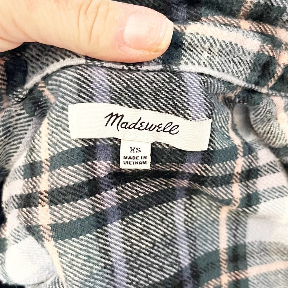 Madewell Flannel Plaid Sunday Button Up Shirt in Cronston Green XS