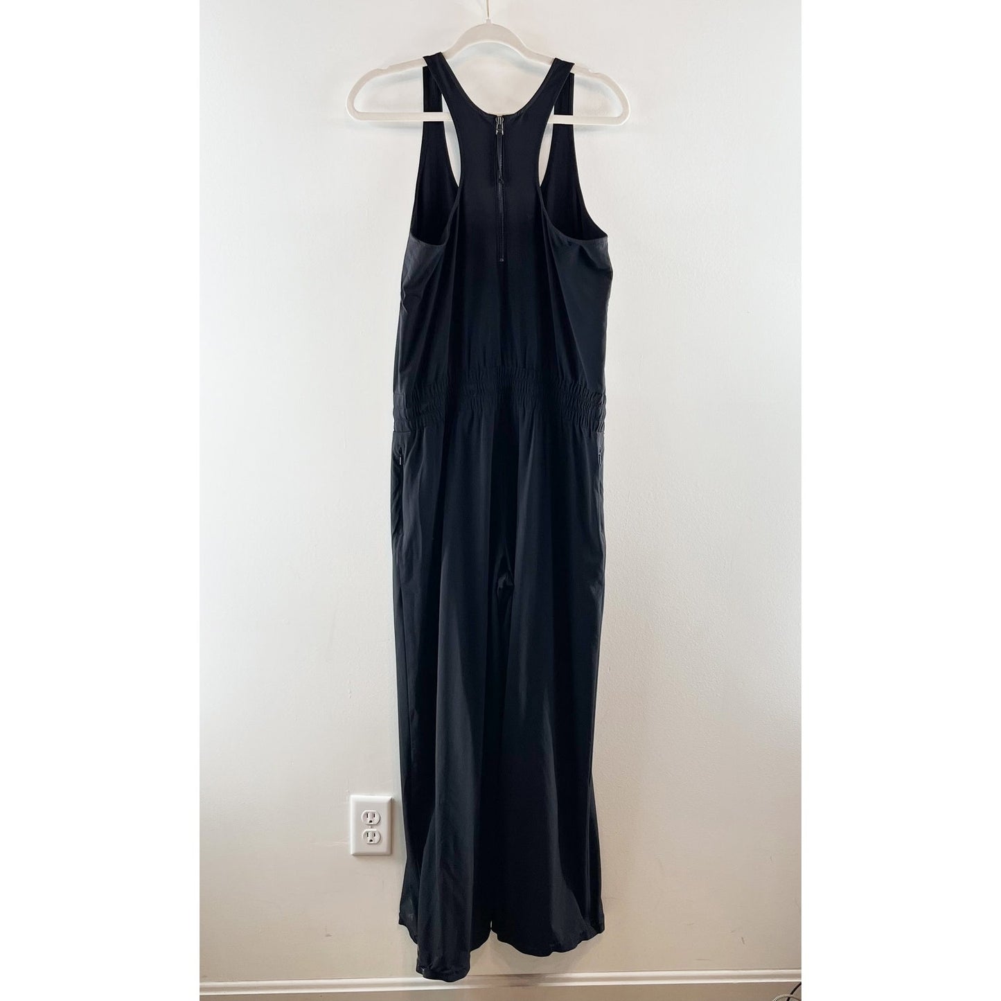 Athleta Revive Sleeveless Racerback Smocked Waist Wide Leg Jumpsuit Black 6