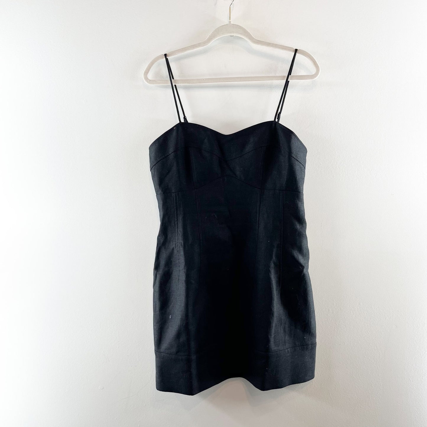 Banana Republic 100% Linen Sweetheart Mini Fit & Flare Dress Black 10