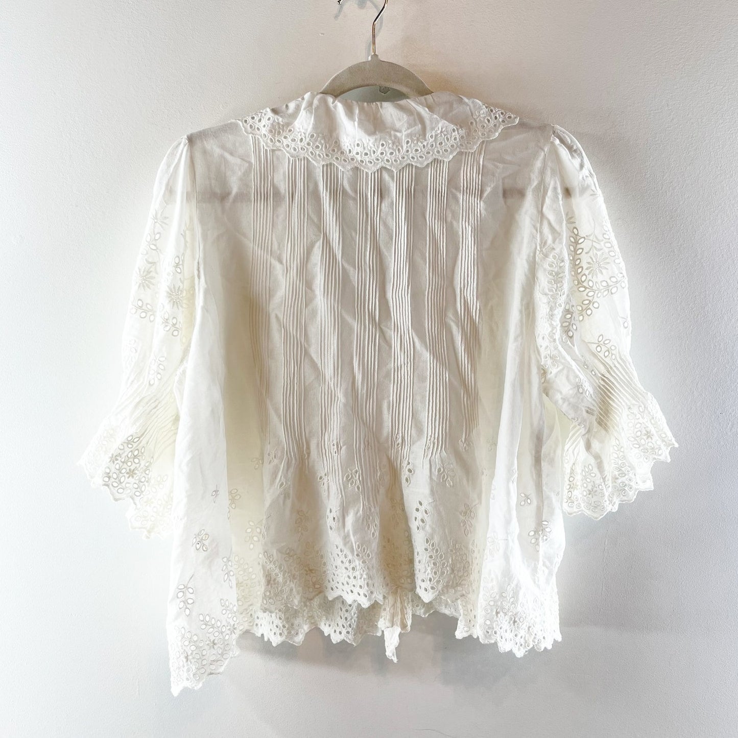 DOEN Organic Cotton Henri Puff Sleeve Button Front Blouse Top Salt Eyelet Medium