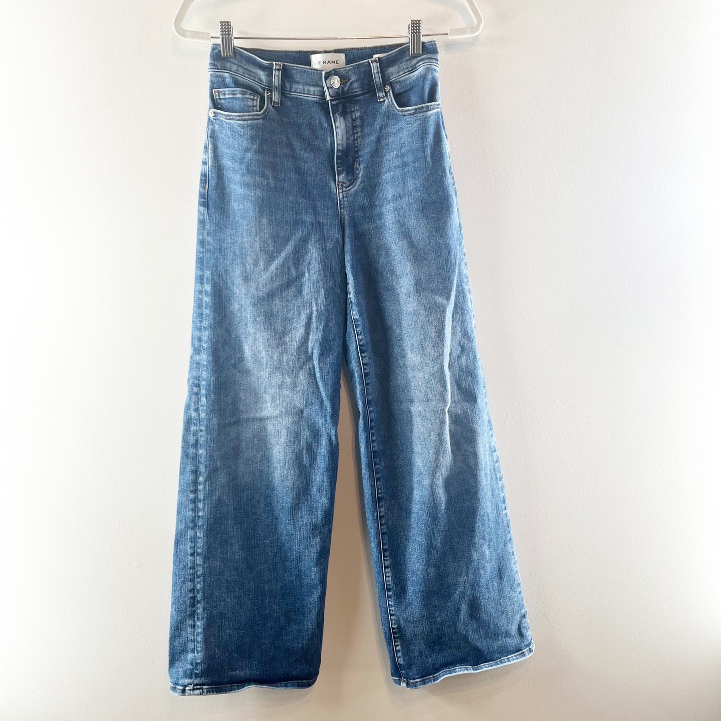 FRAME Le Slim Palazzo Mid Rise Wide Leg Jeans in Canals Blue 26 / 2