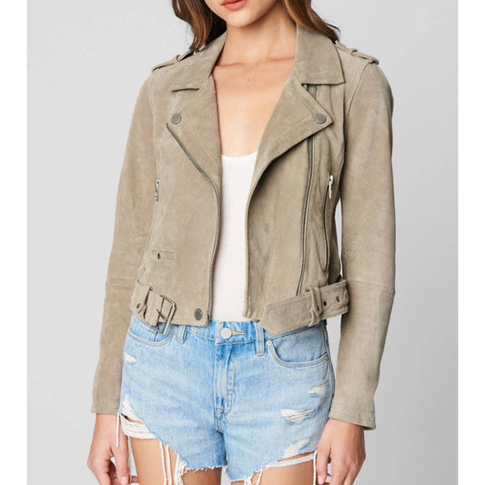 Blank Nyc Sand Stoner Leather Moto Jacket Sand Beige Tan Small
