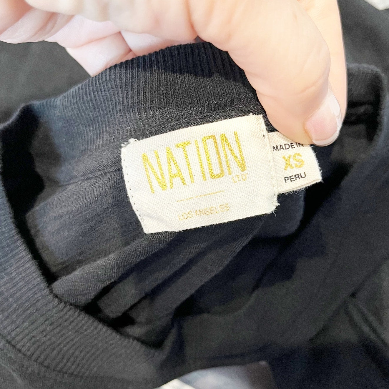 Nation LTD Loren Elbow Length Puff Sleeve Cotton Tee Shirt Top Black XS