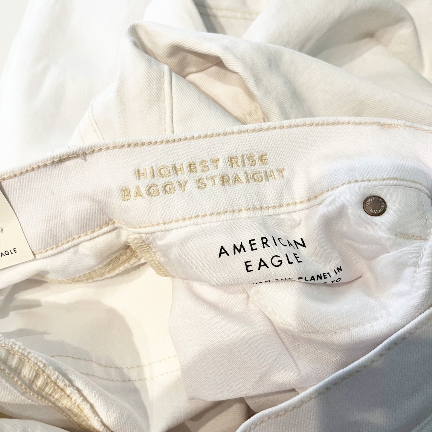 American Eagle Highest Rise Distressed Baggy Straight Leg Jeans White 2