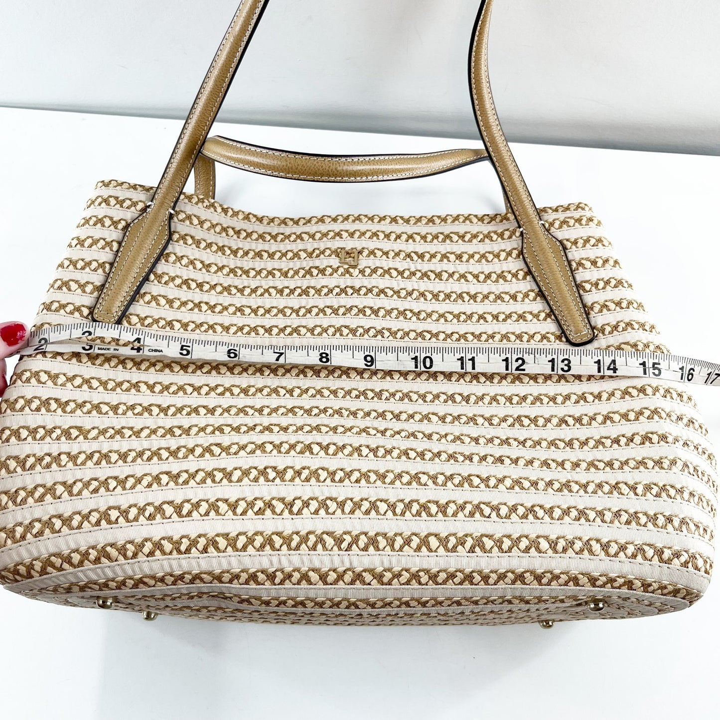 Eric Javits Squishee Isla Straw Bag Peanut Beige Tan