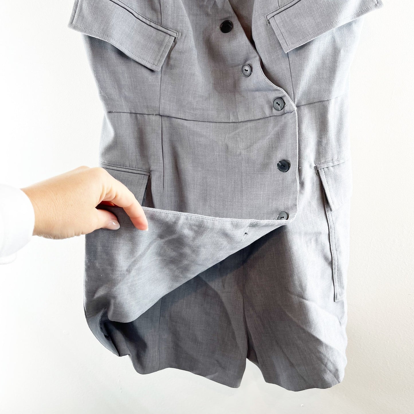 Anthropologie Re-Worked Blazer Mini Romper Dress Gray 14