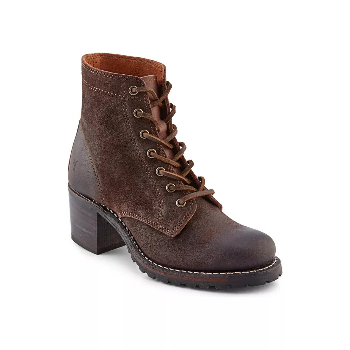 Frye Sabrina 6G Lace Up Leather Combat Boots Dark Brown 7.5