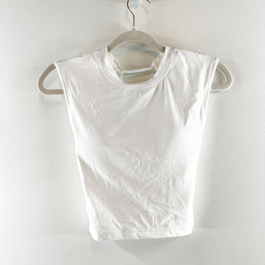 Halara Built In Bra Twist Open Back Cropped Muscle Tank Top White Small