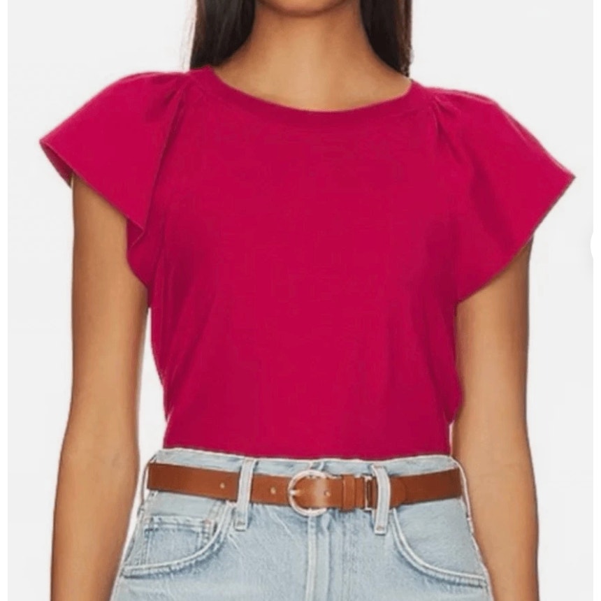 Nation LTD Lorna Flutter Sleeve Short Sleeve Tee Shirt Top Pink XS