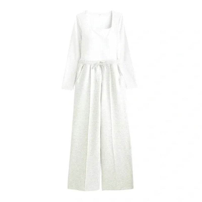 Abercrombie YPB Everydaysoft Long Sleeve Hybrid Jumpsuit White Gray Medium