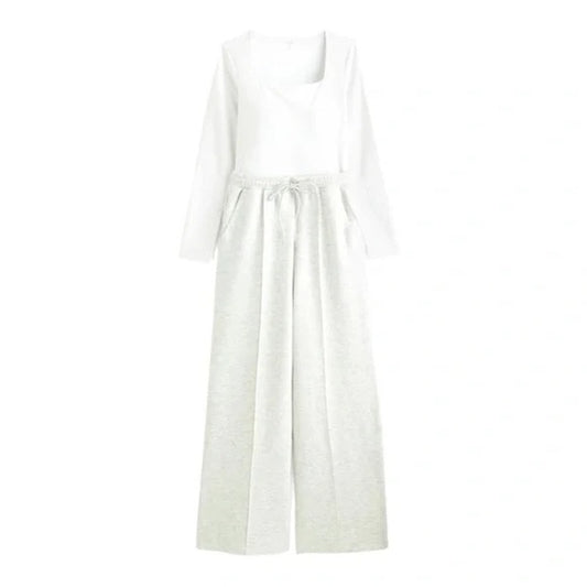 Abercrombie YPB Everydaysoft Long Sleeve Hybrid Jumpsuit White Gray Medium