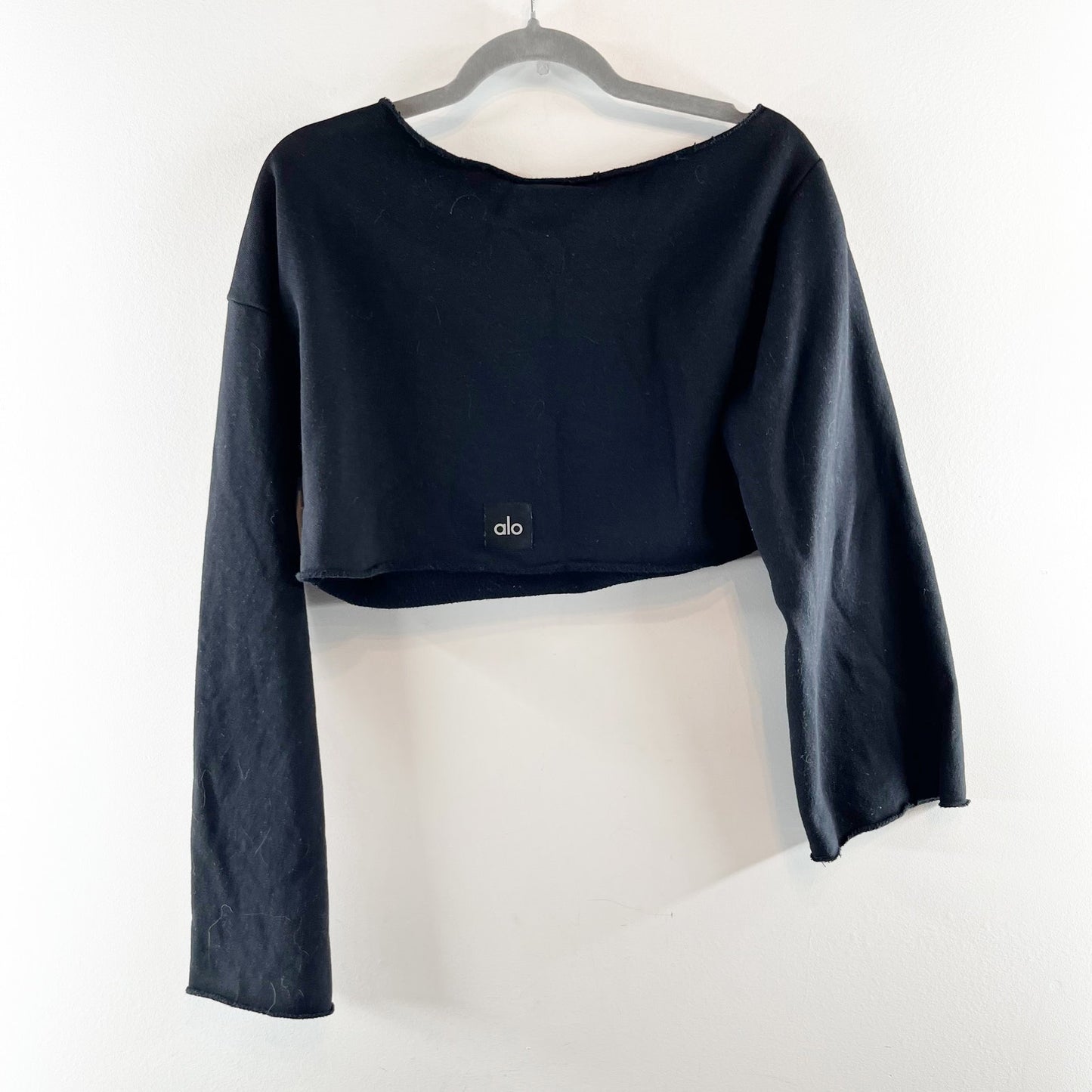 Alo Cropped Barre Shoulder Long Sleeve Cover Up Sweatshirt Black XS