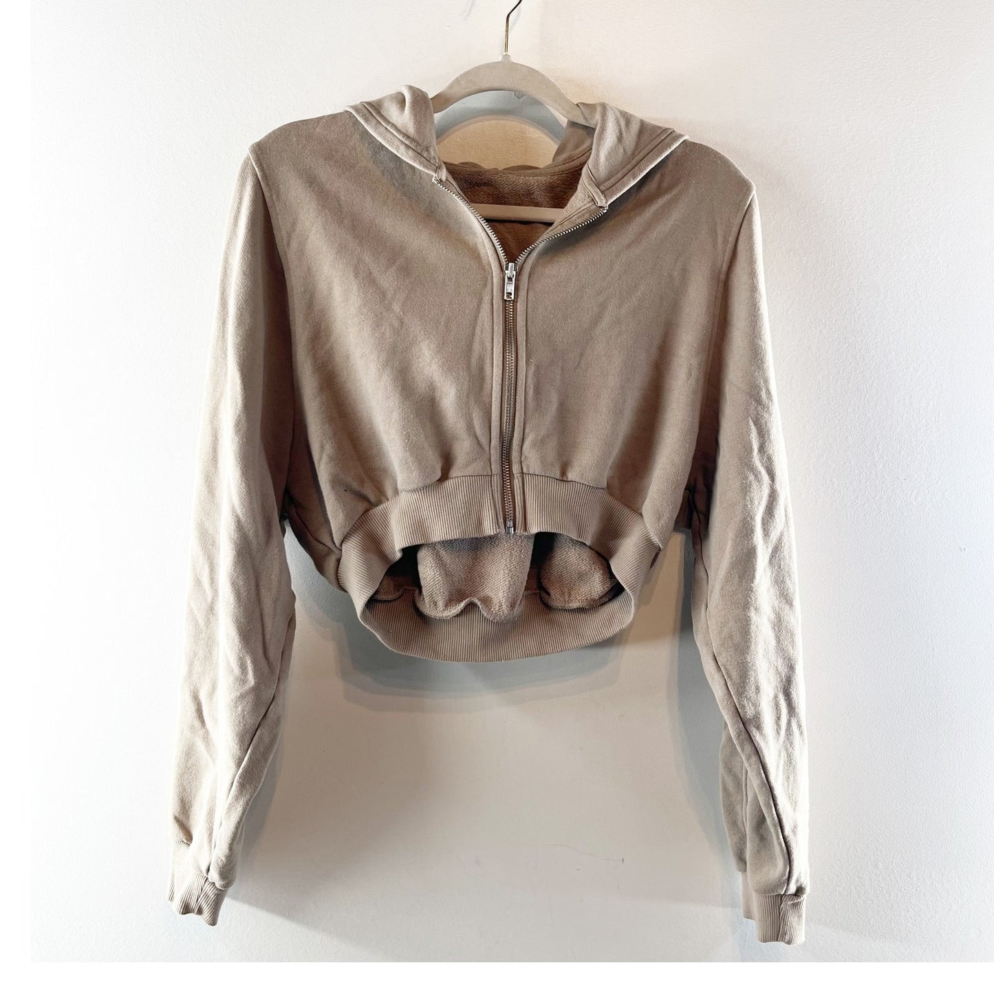Alo Sweet Escape Full Zip Up Cropped Hoodie Sweatshirt Gravel Tan XS
